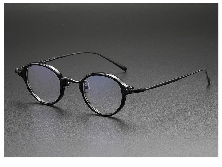 Muzz Men's Full Rim Small Round Acetate Titanium Eyeglasses 180 Full Rim Muzz Black