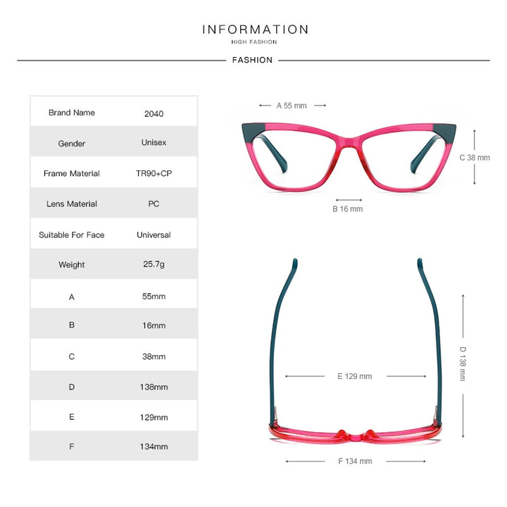 Gmei Women's Full Rim TR 90 Titanium Cat Eye Frame Eyeglasses 2040 Full Rim Gmei Optical