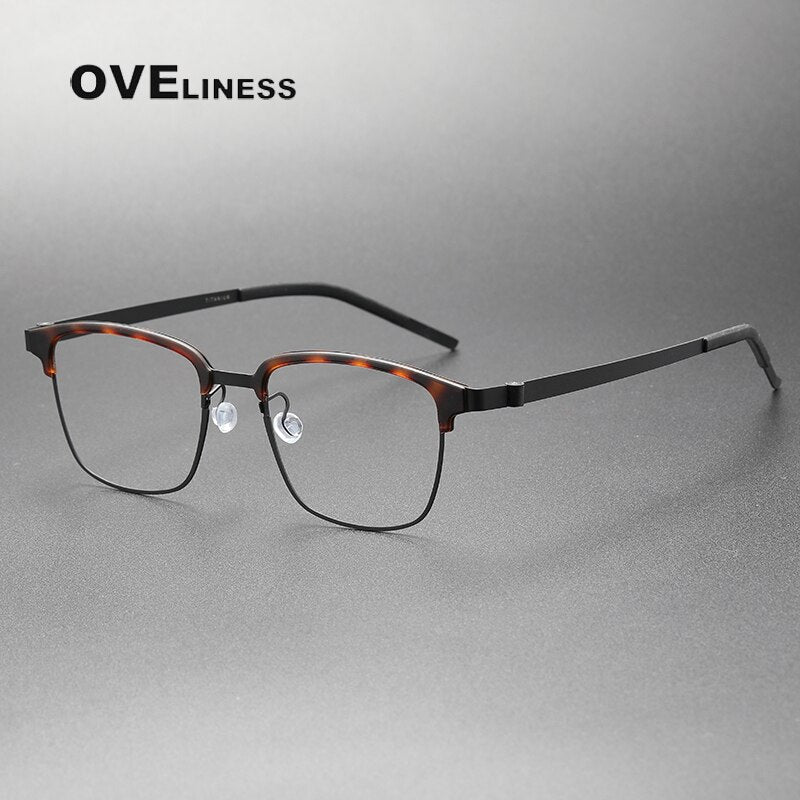 Oveliness Unisex Full Rim Square Screwless Acetate Titanium Eyeglasses 9835 Full Rim Oveliness tortoise black