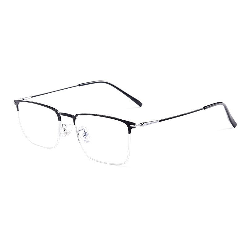 Hotochki Men's Full/Semi Rim SquareTitanium Frame Eyeglasses 0608-0606 Semi Rim Hotochki Half Black Silver
