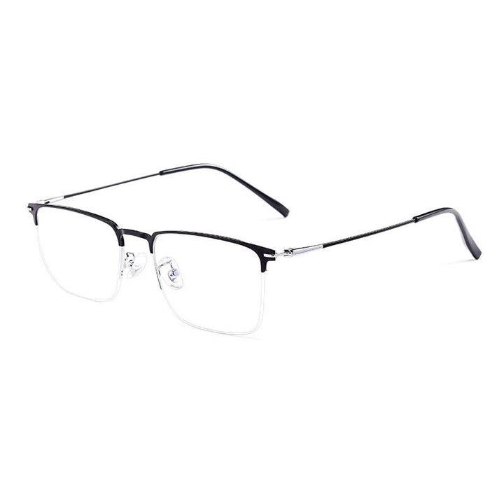 Hotochki Men's Full/Semi Rim SquareTitanium Frame Eyeglasses 0608-0606 Semi Rim Hotochki Half Black Silver