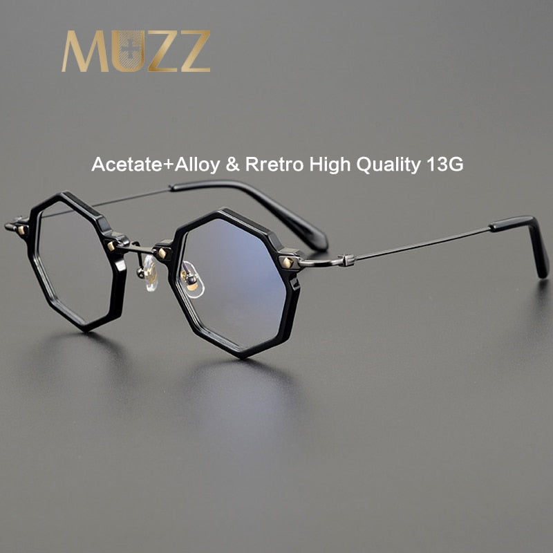 Muzz Unisex Full Rim Small Polygon Acetate Alloy Eyeglasses 013 Full Rim Muzz