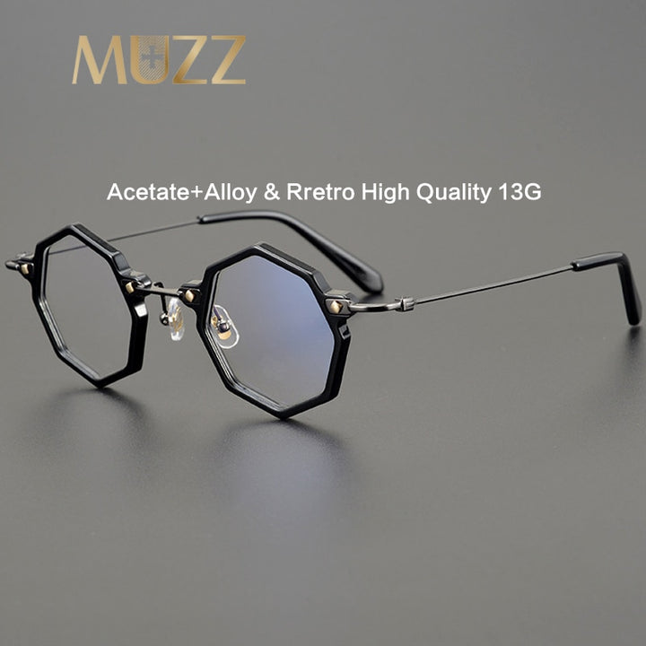 Muzz Unisex Full Rim Small Polygon Acetate Alloy Eyeglasses 013 Full Rim Muzz