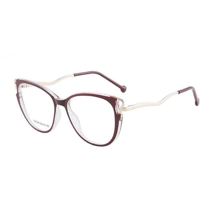 CCspace Women's Full Rim Square Cat Eye Acetate Titanium Eyeglasses 54391 Full Rim CCspace China Red