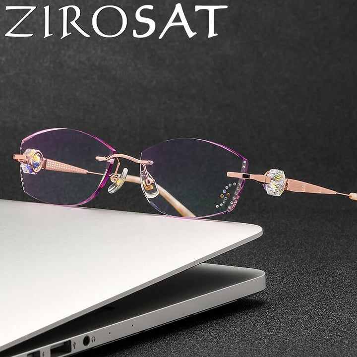Zirosat Women's Rimless Rectangle Titanium Diamond Cut Eyeglasses 9060 Rimless Zirosat