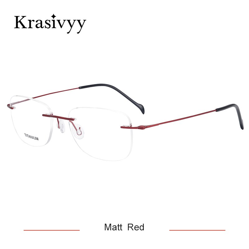 Krasivyy Unisex Rimless Round Square Screwless Titanium Eyeglasses Kr16009 Rimless Krasivyy Matt  Red CN