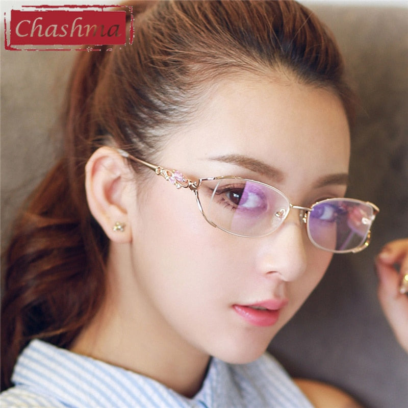 Chashma Ottica Women's Semi Rim Oval Rectangle Titanium Eyeglasses 95038 Semi Rim Chashma Ottica