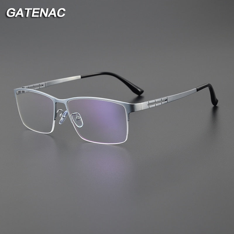Gatenac Men's Semi Rim Big Square Titanium Eyeglasses Gxyj1082 Semi Rim Gatenac