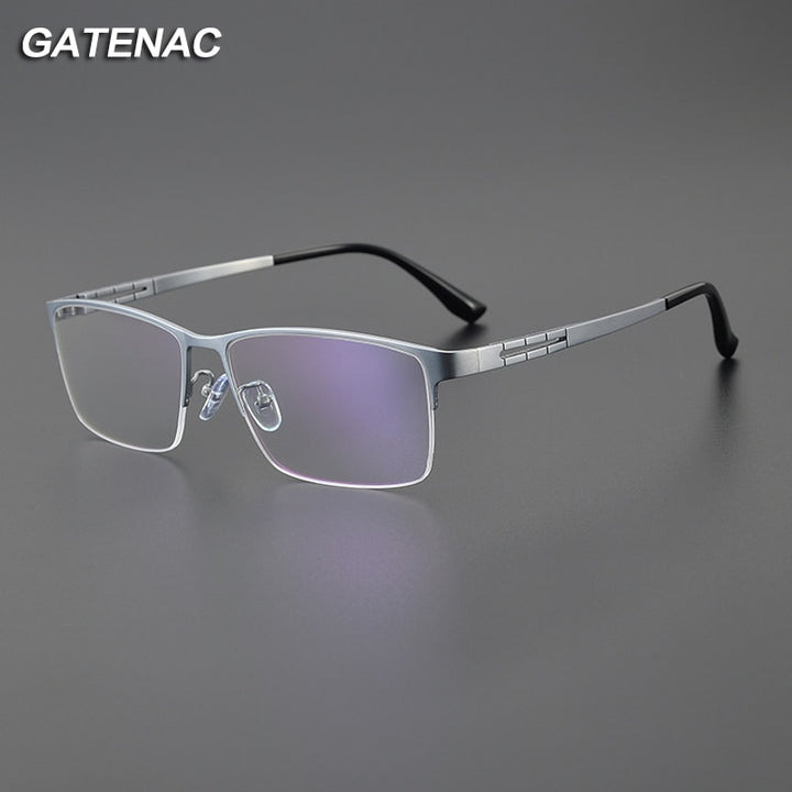 Gatenac Men's Semi Rim Big Square Titanium Eyeglasses Gxyj1082 Semi Rim Gatenac