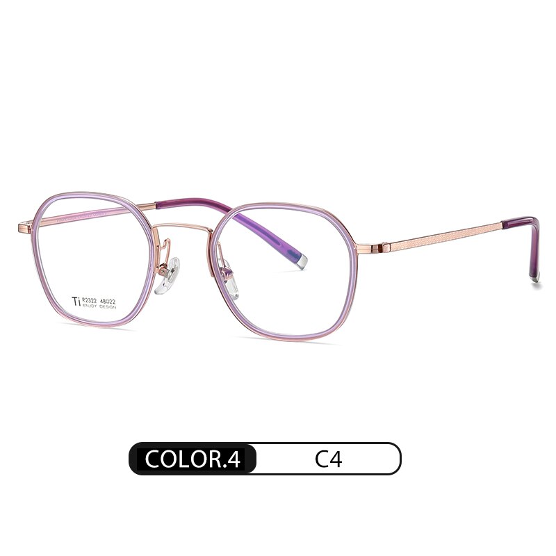 Reven Jate Unisex Full Rim Round Square Acetate Titanium Frame Eyeglasses R2322 Full Rim Reven Jate C4
