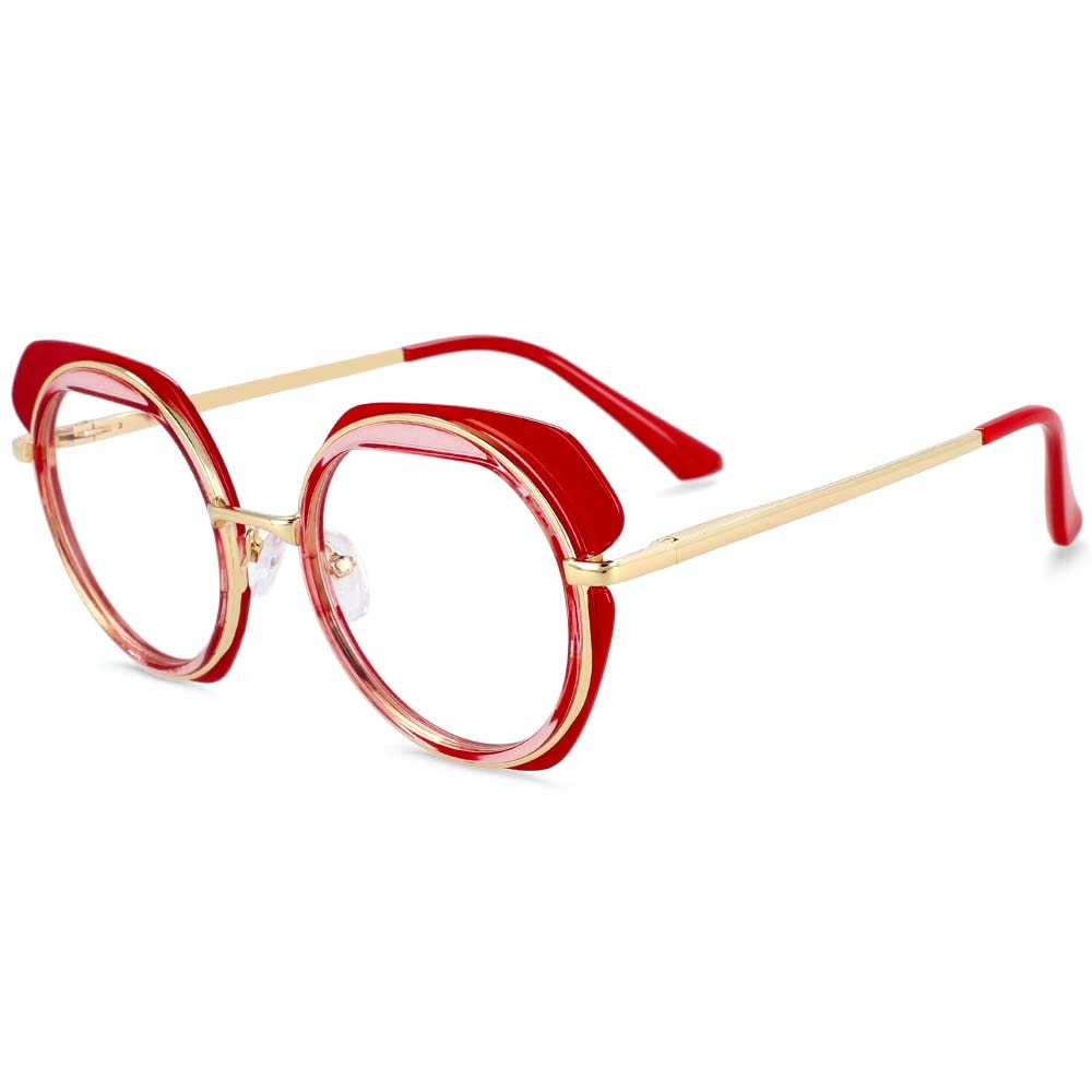 CCspace Unisex Full Rim Round Tr 90 Titanium Eyeglasses 54171 Full Rim CCspace Red