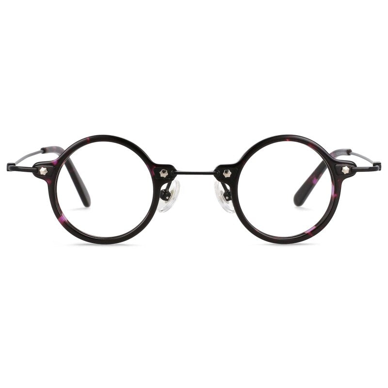 CCspace Unisex Full Rim Small Round Acetate Titanium Eyeglasses 55324 Full Rim CCspace C10LeopardGun China