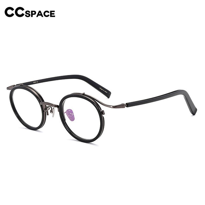 CCspace Unisex Full Rim Round Acetate Titanium Punk Frame Eyeglasses 54243 Full Rim CCspace