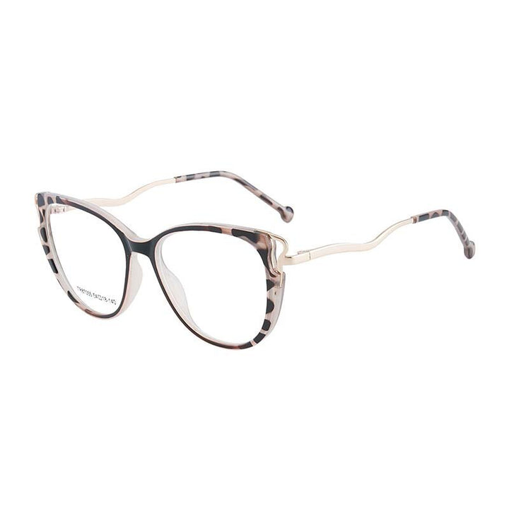 CCspace Women's Full Rim Square Cat Eye Acetate Titanium Eyeglasses 54391 Full Rim CCspace China Tortoise shell