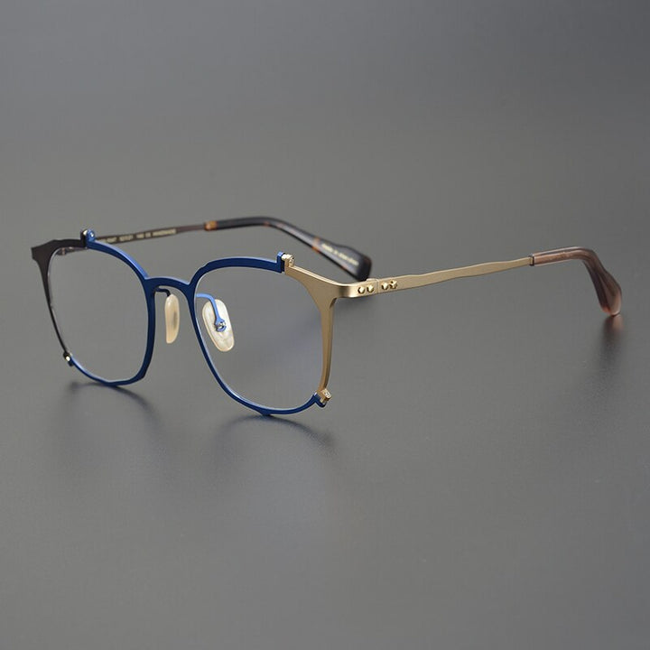 Gatenac Unisex Full Rim Irregular Square Titanium Eyeglasses Gxyj867 Full Rim Gatenac Blue