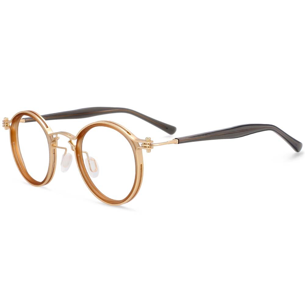 CCspace Unisex Full Rim Square Round Acetate Alloy Steampunk Frame Eyeglasses 54227 Full Rim CCspace A05 Champagne
