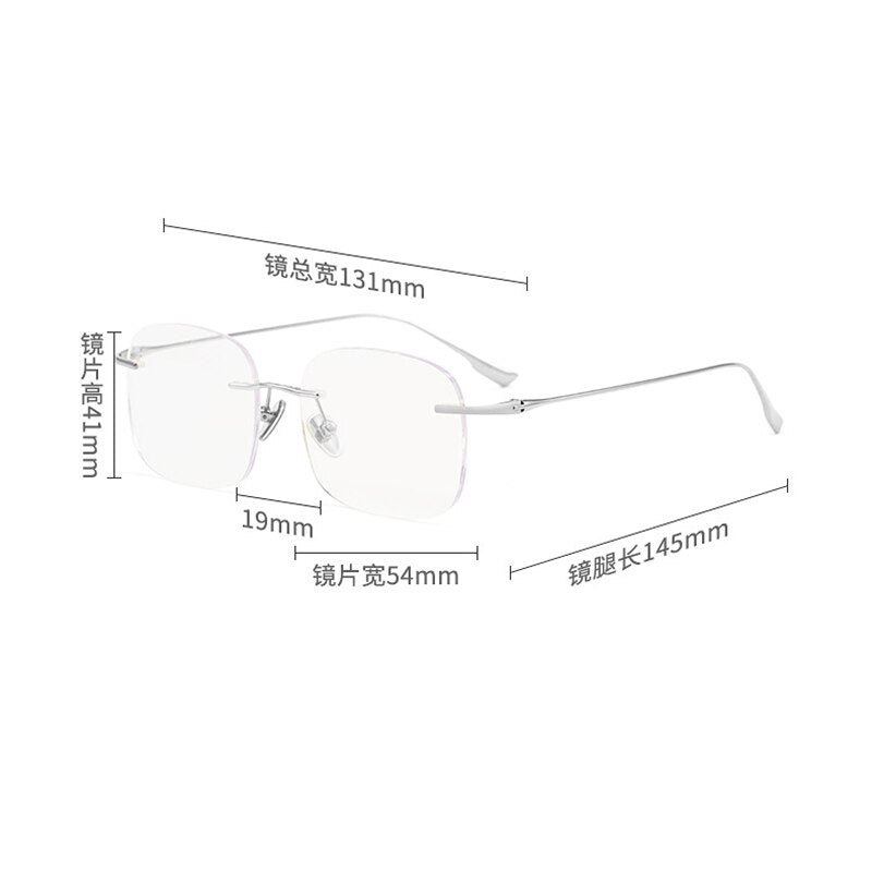 Zirosat Unisex Rimless Square Titanium Eyeglasses1135 Rimless Zirosat