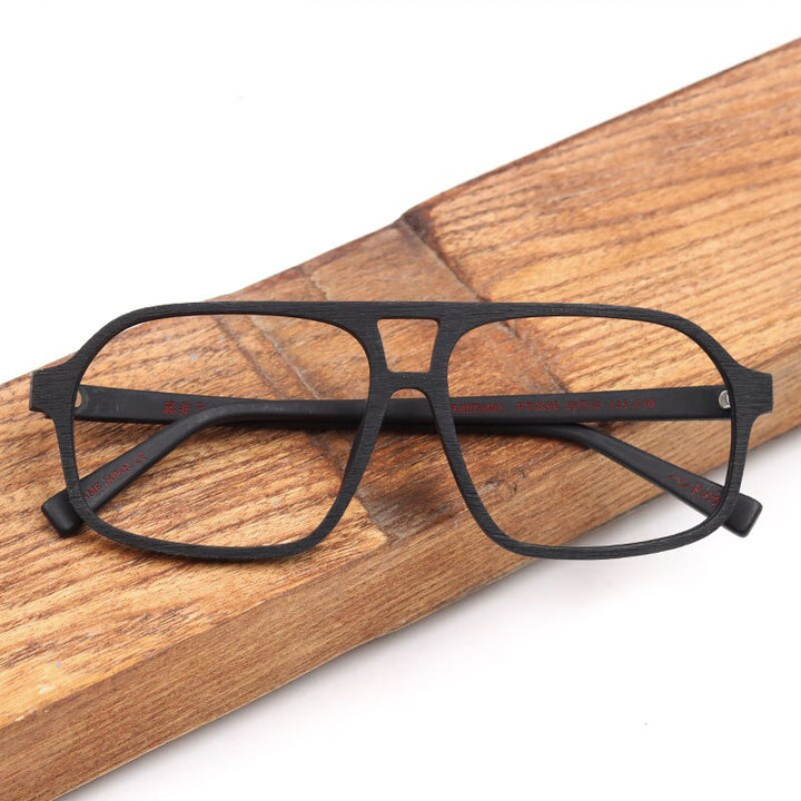 Hdcrafter Unisex Full Rim Big Square Double Bridge Wood Eyeglasses Ft8896 Full Rim Hdcrafter Eyeglasses