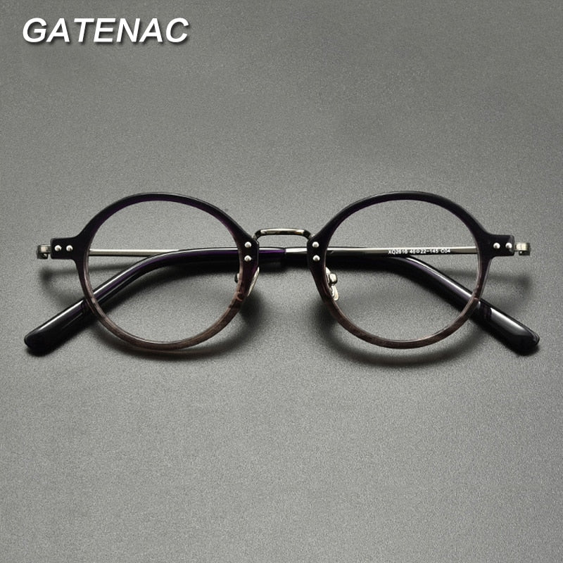 Gatenac Unisex Full Rim Round Titanium Acetate Eyeglasses Gxyj854 Full Rim Gatenac