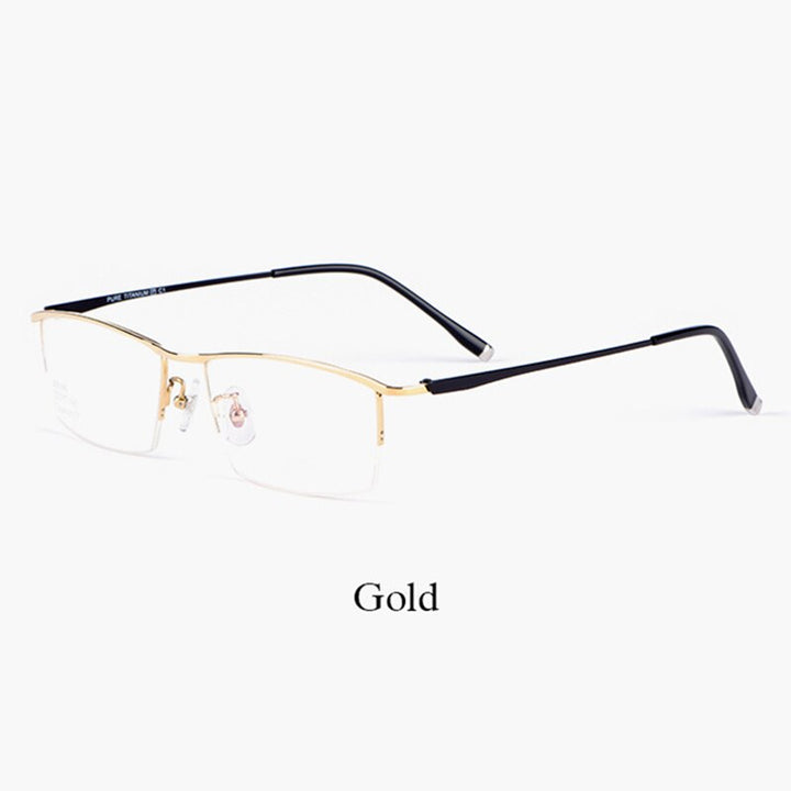 Hotochki Men's Semi Rim Titanium Alloy IP Plated Frame Eyeglasses J85148 Semi Rim Hotochki Gold