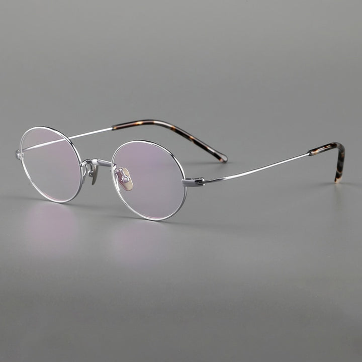 Muzz Unisex Full Rim Small Round Titanium Eyeglasses 103-503 Full Rim Muzz Round Silver