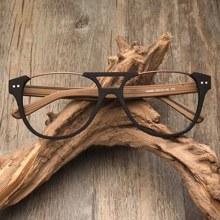 Hdcrafter Unisex Full Rim Square Double Bridge Wood Alloy Eyeglasses Ft5356 Full Rim Hdcrafter Eyeglasses