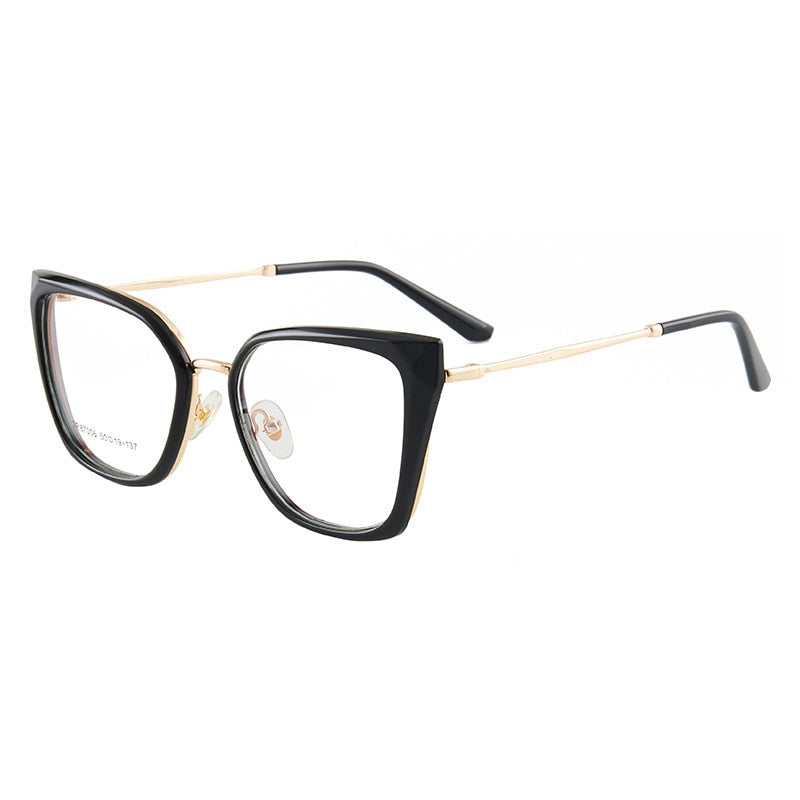 CCspace Women's Full Rim Square Cat Eye Acetate Alloy Eyeglasses 54730 Full Rim CCspace China Black