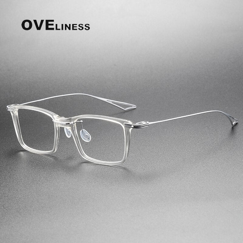 Oveliness Unisex Full Rim Square Acetate Titanium Eyeglasses Act-Seven Full Rim Oveliness transparent silver