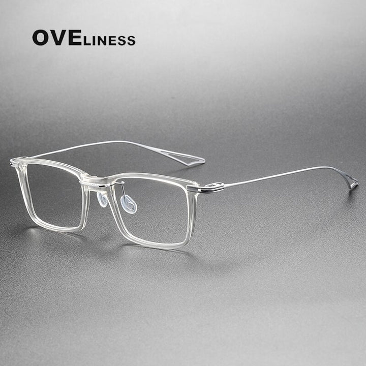 Oveliness Unisex Full Rim Square Acetate Titanium Eyeglasses Act-Seven Full Rim Oveliness transparent silver