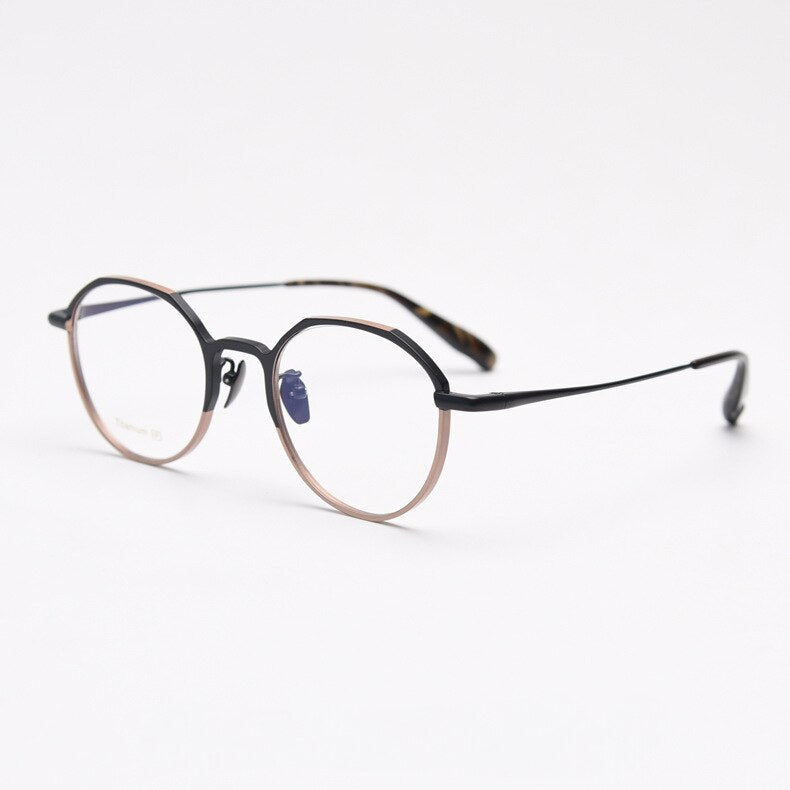 CCspace Unisex Full Rim Round Titanium Eyeglasses 55458 Full Rim CCspace BlackChampagneC1 China