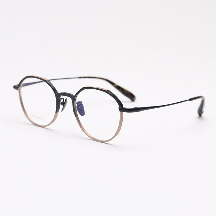 CCspace Unisex Full Rim Round Titanium Eyeglasses 55458 Full Rim CCspace BlackChampagneC1 China