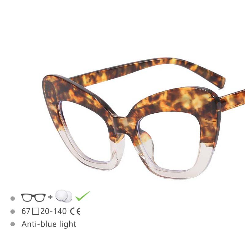 CCspace Women's Full Rim Oversized Cat Eye Acetate Frame Eyeglasses 54531 Full Rim CCspace Leopard-clear China