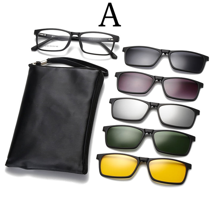 Yimaruili Unisex Full Rim Square Tr 90 Eyeglasses 5 Clip On Polarized Sunglasses 12149 With Clip Ons Yimaruili Eyeglasses A