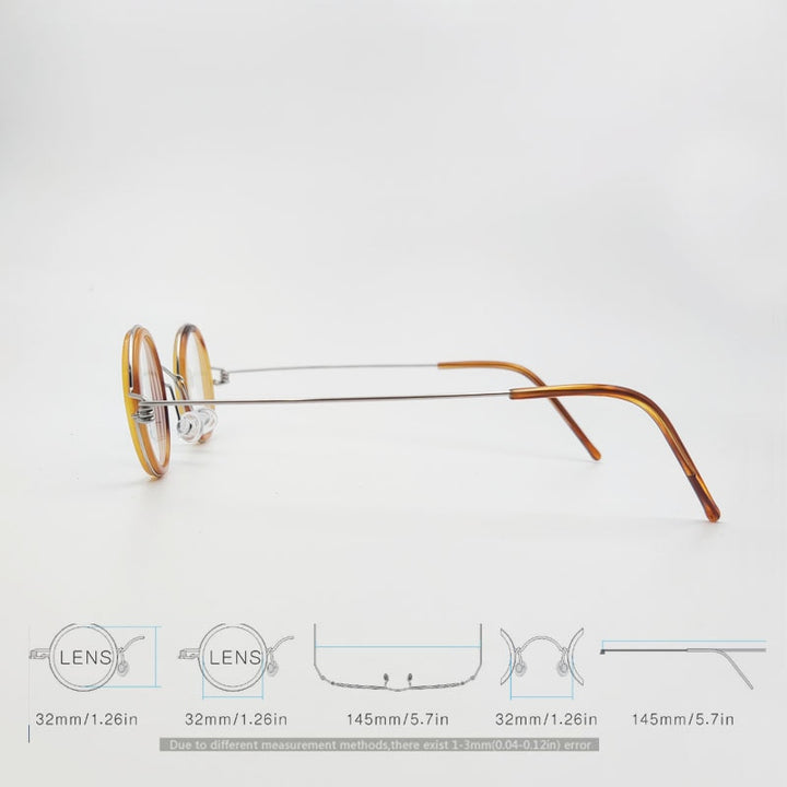 Yujo Unisex Full Rim Round Acetate Stainless Steel 32mm Eyeglasses Y060 Full Rim Yujo