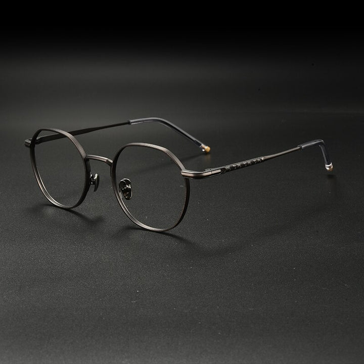 Gatenac Unisex Full Rim Irregular Round Titanium Eyeglasses Gxyj933 Full Rim Gatenac Gun