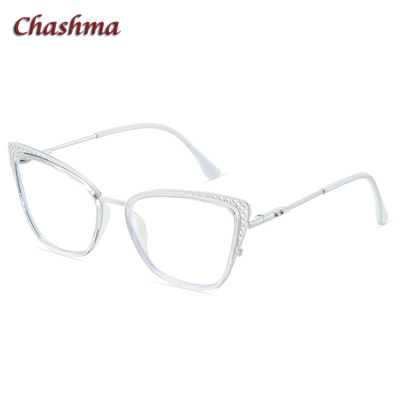 Chashma Women's Full Rim Cat Eye TR 90 Titanium Frame Eyeglasses 1525 Full Rim Chashma Transparent