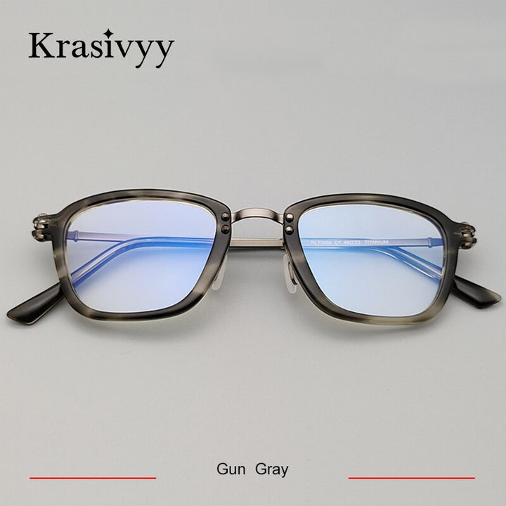 Krasivyy Unisex Full Rim Square Titanium Acetate Eyeglasses Rlt5880 Full Rim Krasivyy Gun Gray CN 