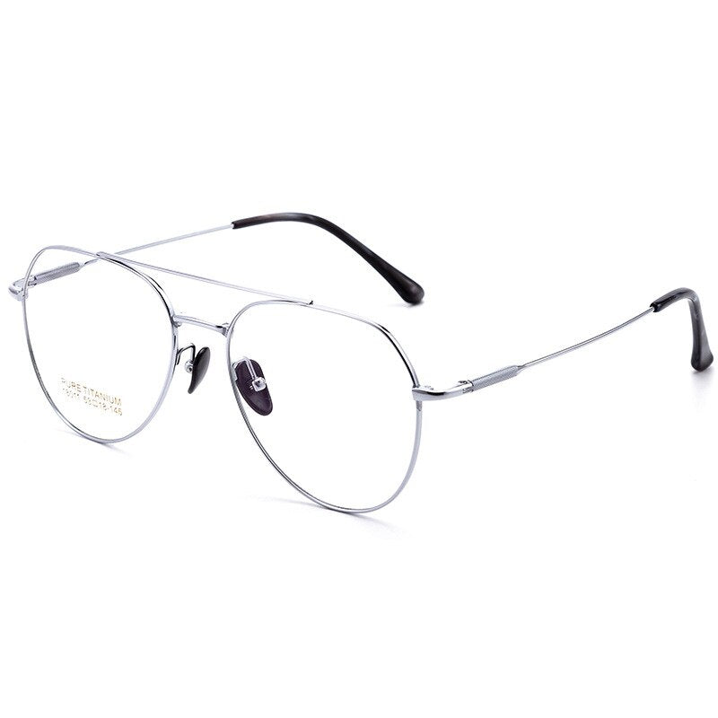 CCspace Unisex Full Rim Oval Double Bridge Big Titanium Eyeglasses 55642 Full Rim CCspace Silver China