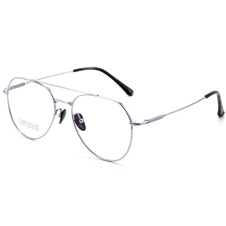 CCspace Unisex Full Rim Oval Double Bridge Big Titanium Eyeglasses 55642 Full Rim CCspace Silver China