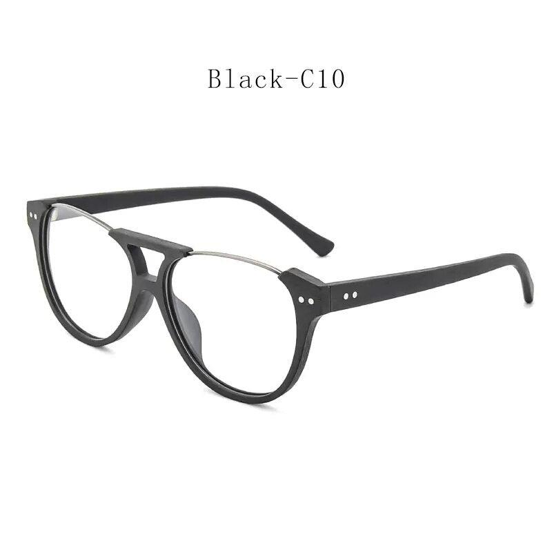 Hdcrafter Unisex Full Rim Square Double Bridge Wood Alloy Eyeglasses Ft5356 Full Rim Hdcrafter Eyeglasses Black-C10