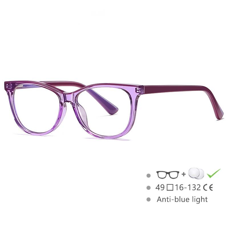 CCspace Youth's Unisex Full Rim Square Tr 90 Titanium Eyeglasses 54524 Full Rim CCspace China Purple