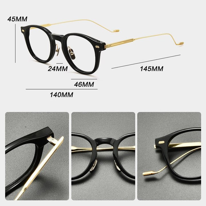 Gatenac Unisex Full Rim Square Round Titanium Acetate Eyeglasses Gxyj855 Full Rim Gatenac