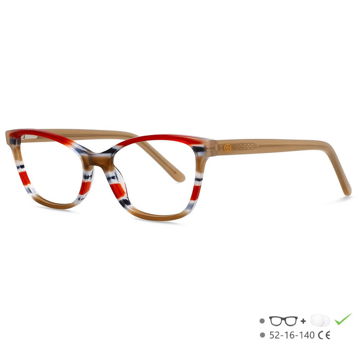 CCspace Unisex Full Rim Square Cat Eye Acetate Eyeglasses 55570 Full Rim CCspace TeaRed China