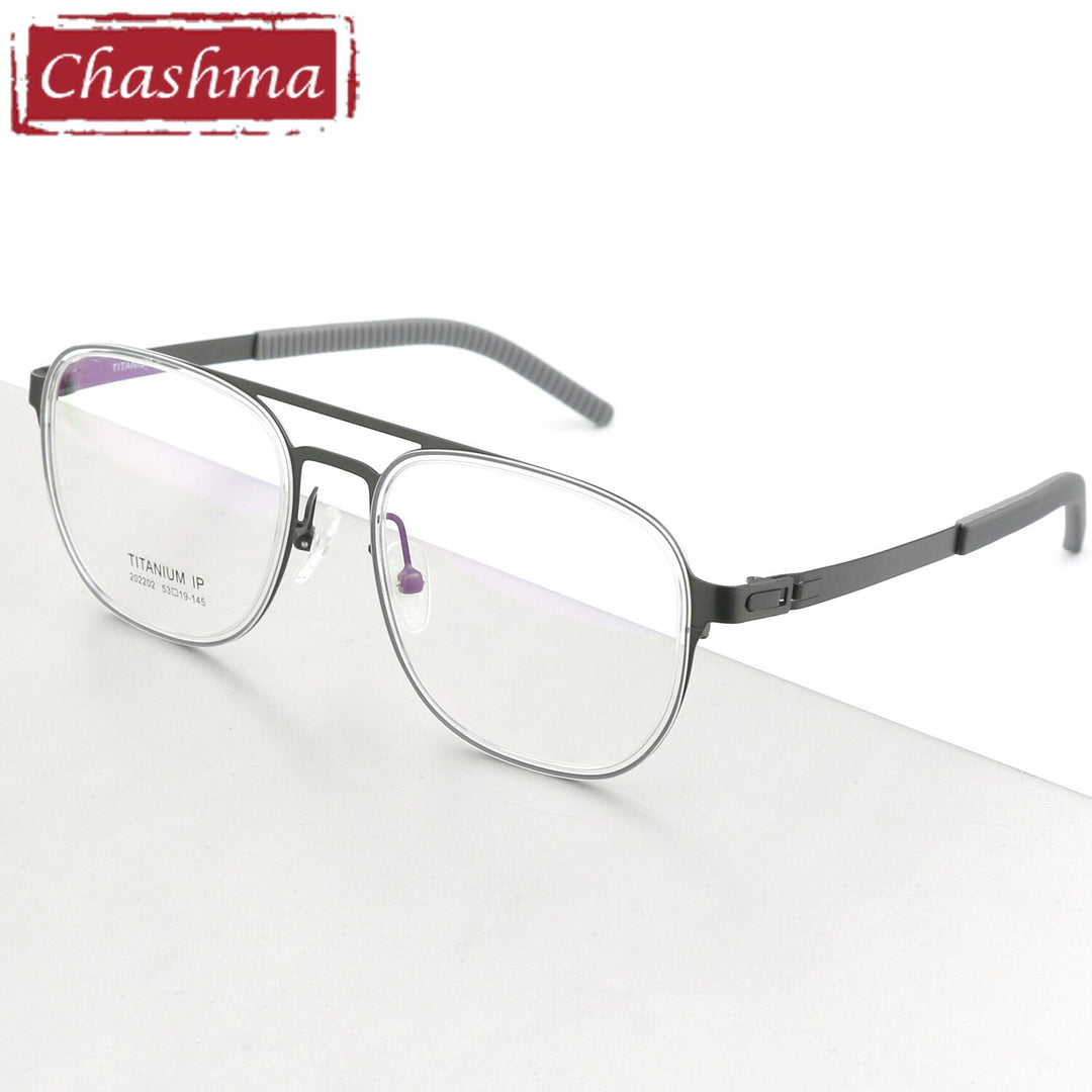 Chashma Ottica Unisex Full Rim Square Titanium Double Bridge Eyeglasses 202202 Full Rim Chashma Ottica Gray  