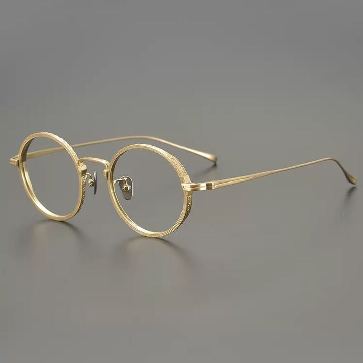 Gatenac Unisex Full Rim Round Titanium Eyeglasses Gxyj893 Full Rim Gatenac Gold