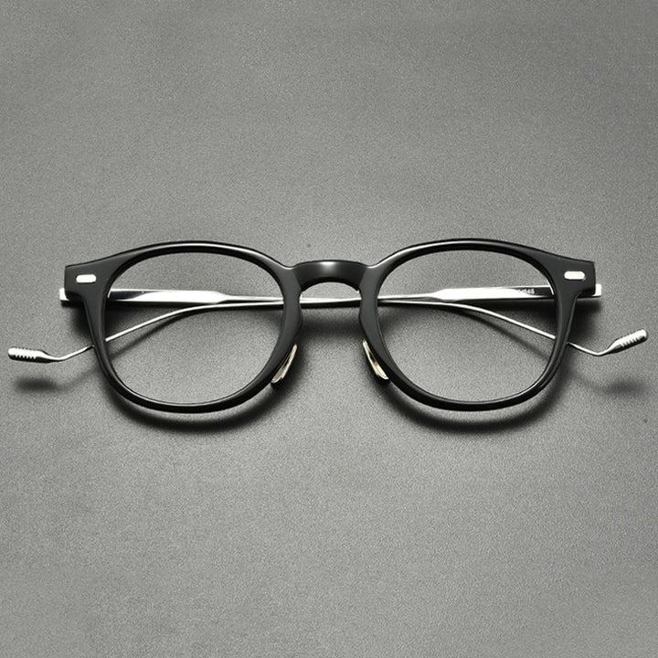 Gatenac Unisex Full Rim Square Round Titanium Acetate Eyeglasses Gxyj855 Full Rim Gatenac Black