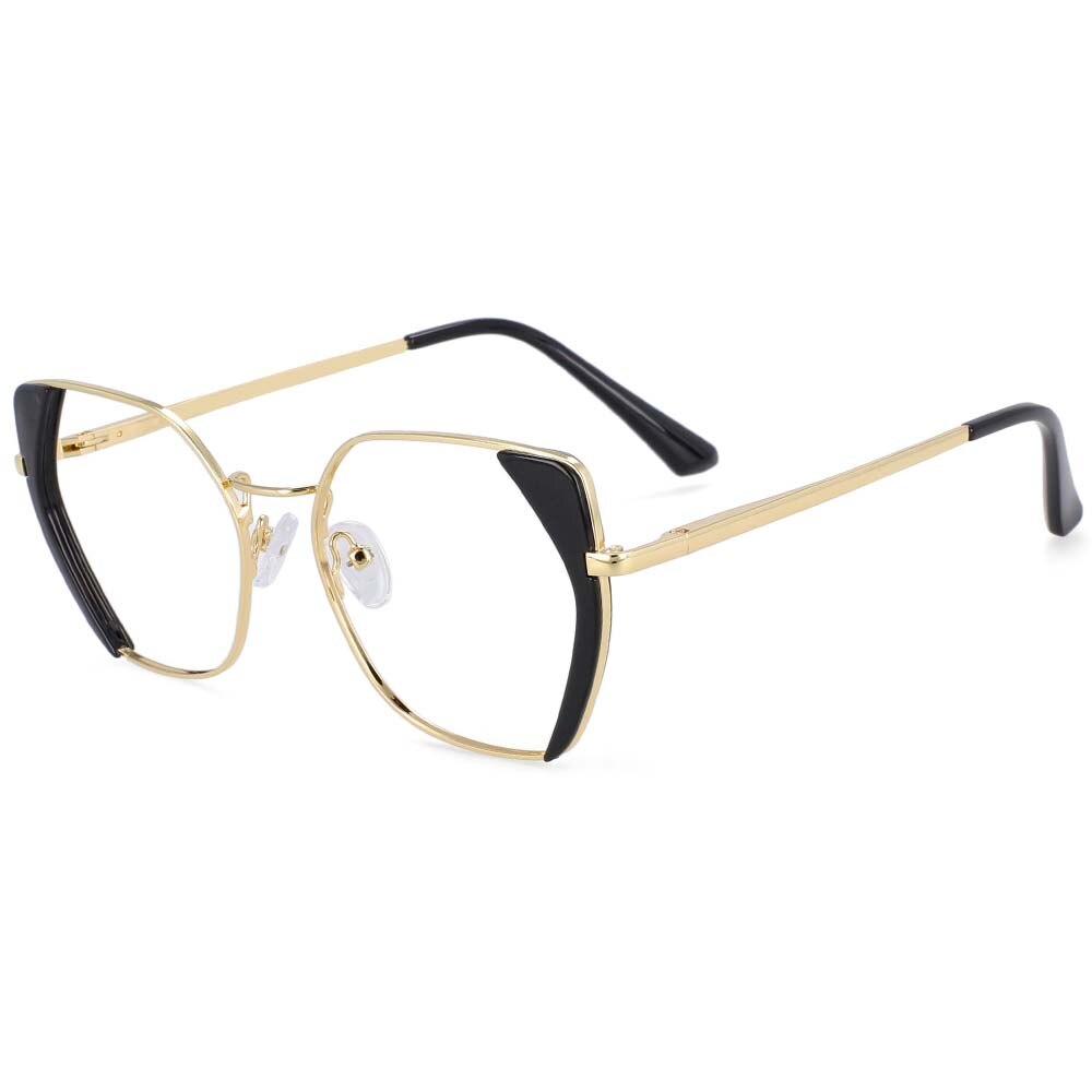 CCspace Women's Full Rim Polygonal Cat Eye Alloy Acetate Frame Eyeglasses 54175 Full Rim CCspace black