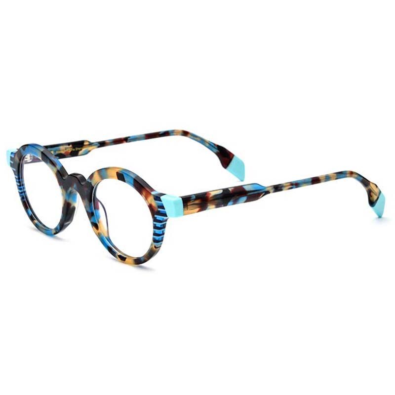 CCspace Unisex Full Rim Round Acetate Eyeglasses 53153 Full Rim CCspace Blue Leopard China