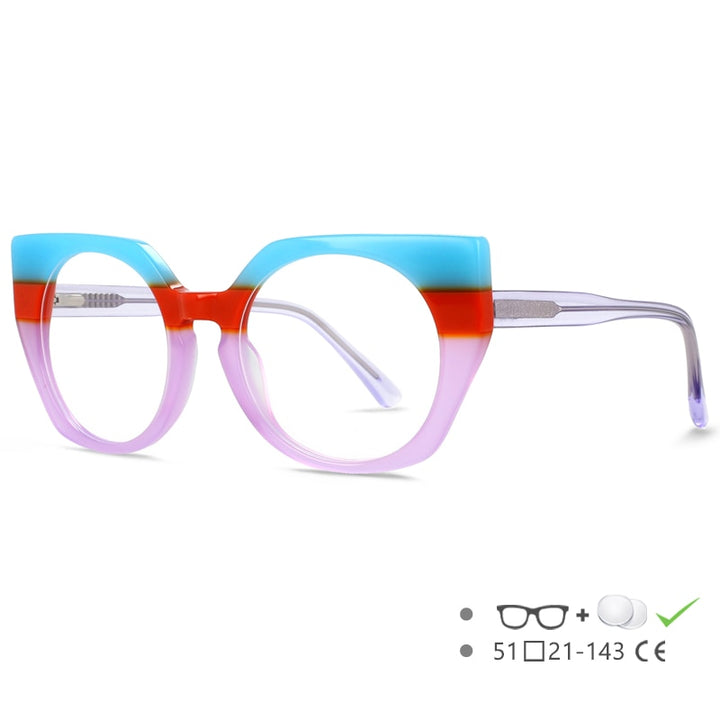 CCspace Unisex Full Rim Round Cat Eye Acetate Eyeglasses 55272 Full Rim CCspace Blue China
