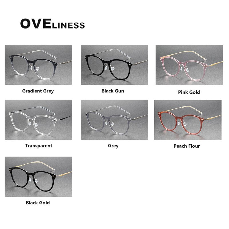 Oveliness Unisex Full Rim Round Acetate Titanium Eyeglasses 6506 Full Rim Oveliness